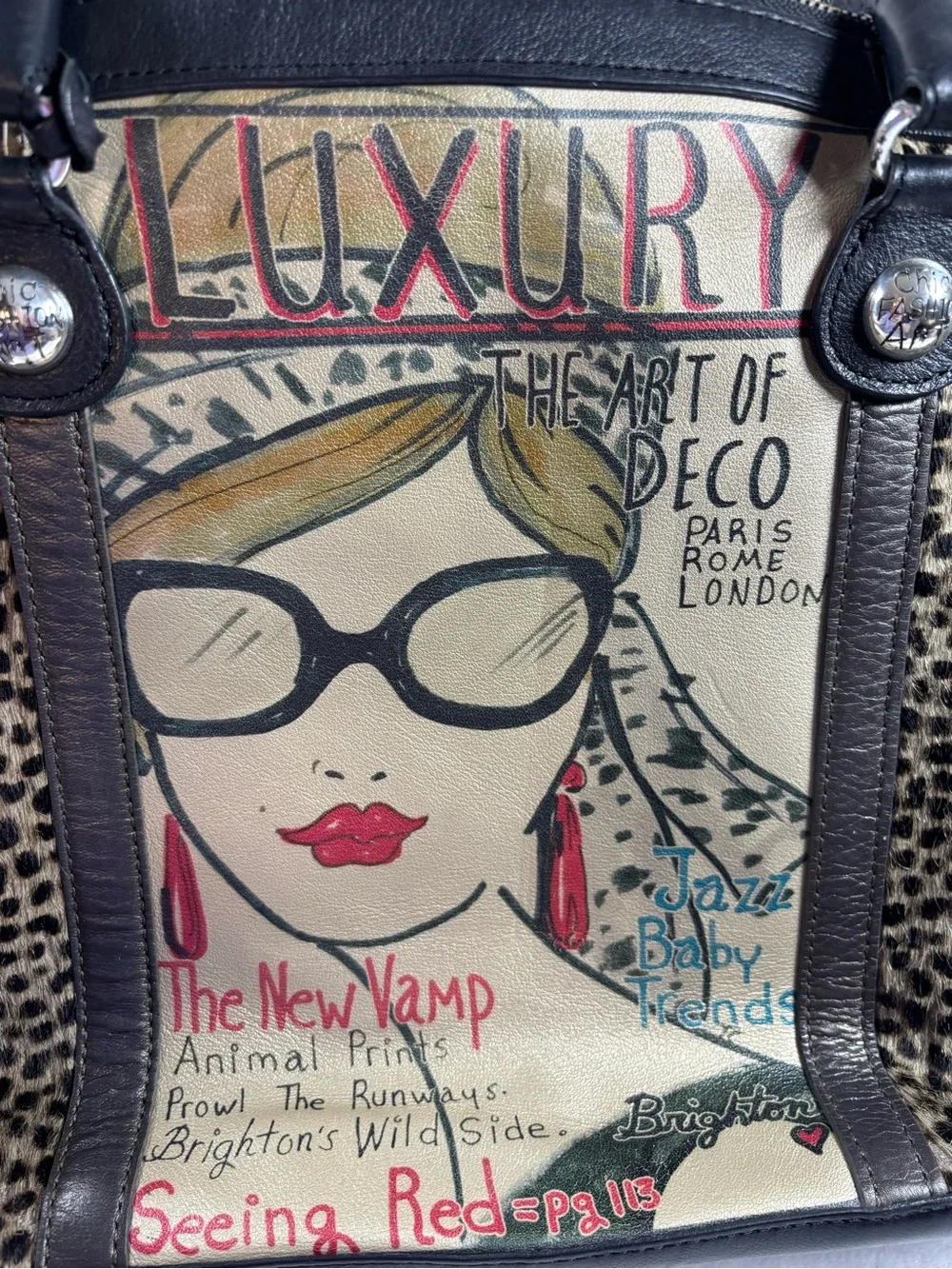 Retired Authentic Brighton “Luxury – The Art of Deco” Large Satchel Leopard Hair